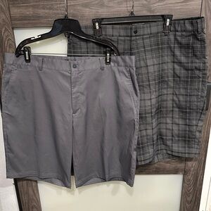2 Pair Nike Shorts Mens 40 Gray Plaid Chino Golf Performance Dri-Fit Athletic